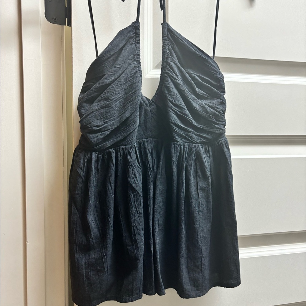 Elegant Black Ruched Halter Top